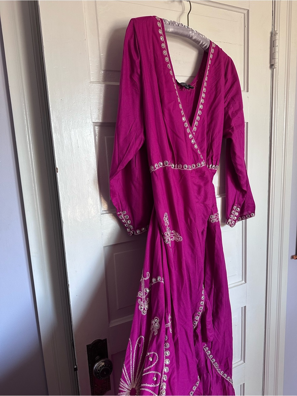 J. Peterman Fuchsia Maxi Dress with White Embroidery